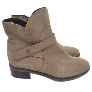 Cole Haan Wylie Ankle Boots Waterproof Block Heel Closed Toe Suede Beige 6B